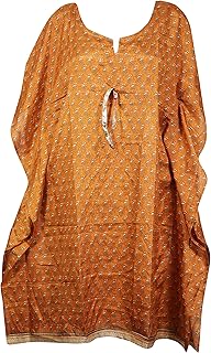 Indiatrendzs Women Kaftan Dresses Mid Calf Caftan Orange Beach Swimsuit Cover up Kaftan One Size