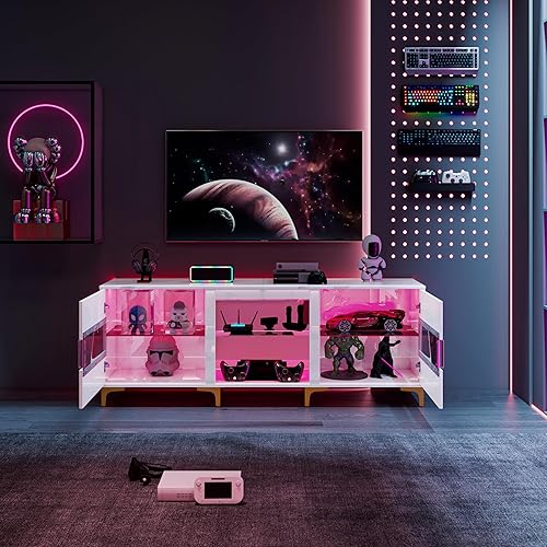 FUTERMUS LED TV Stand for 55606570 inch TV - Gaming Entertainment Center with Tempered Glass Storage, 63" Modern TV Stand for Living Room Bedroom