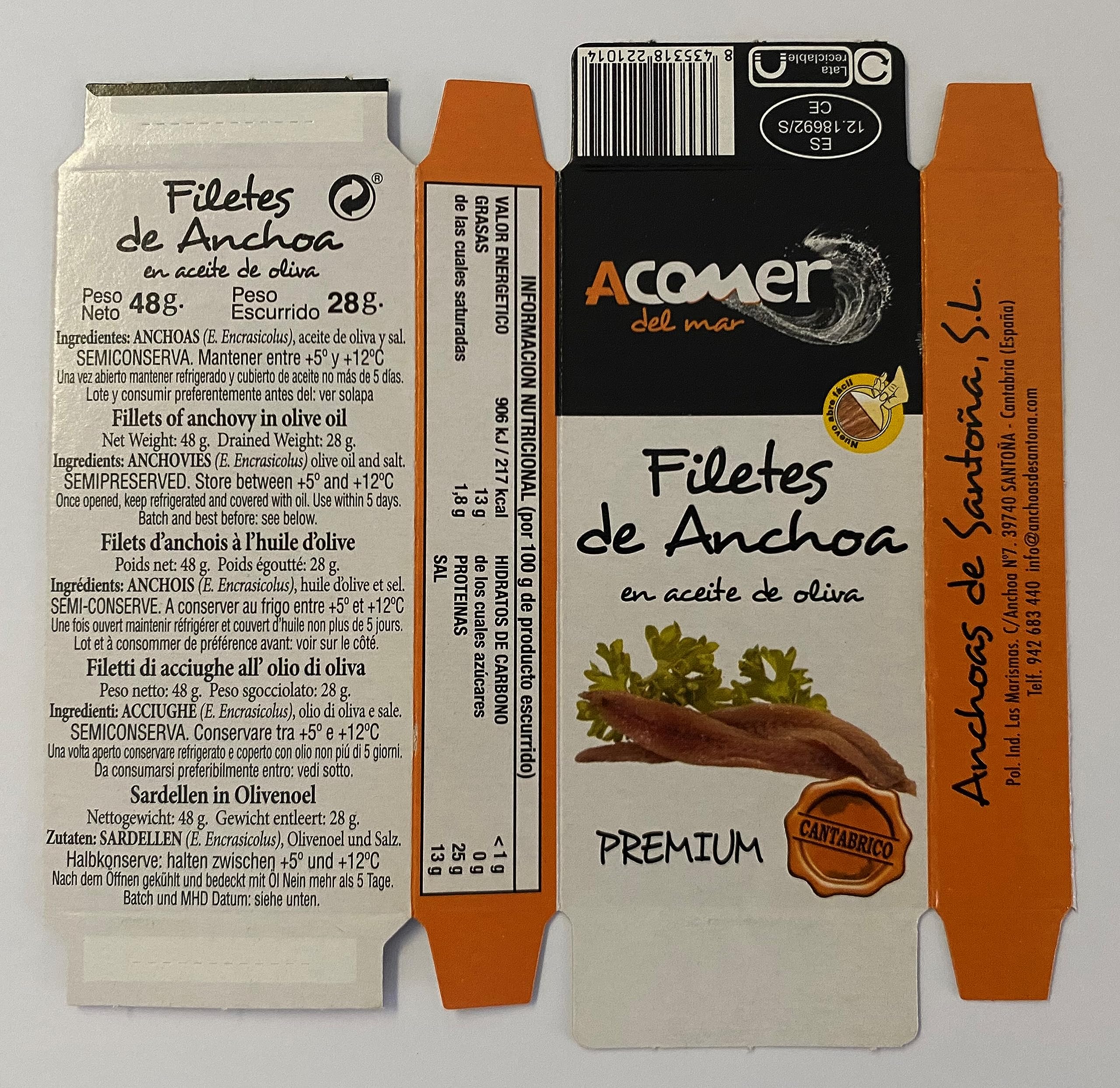 Pack 8 latas Anchoas de Santoña del Cantábrico 50 grs