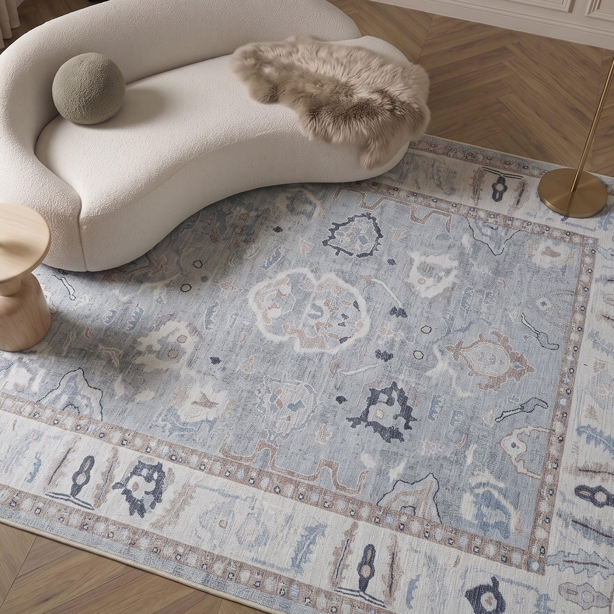 Fame Rugs Gray Modern Oushak Rug 10x13, Vintage Turkish Colorful Oriental Washable Antique Inspired Oversize Area Rugs, Luxury Living Room Bedroom (Gbeige, 10' x 13')