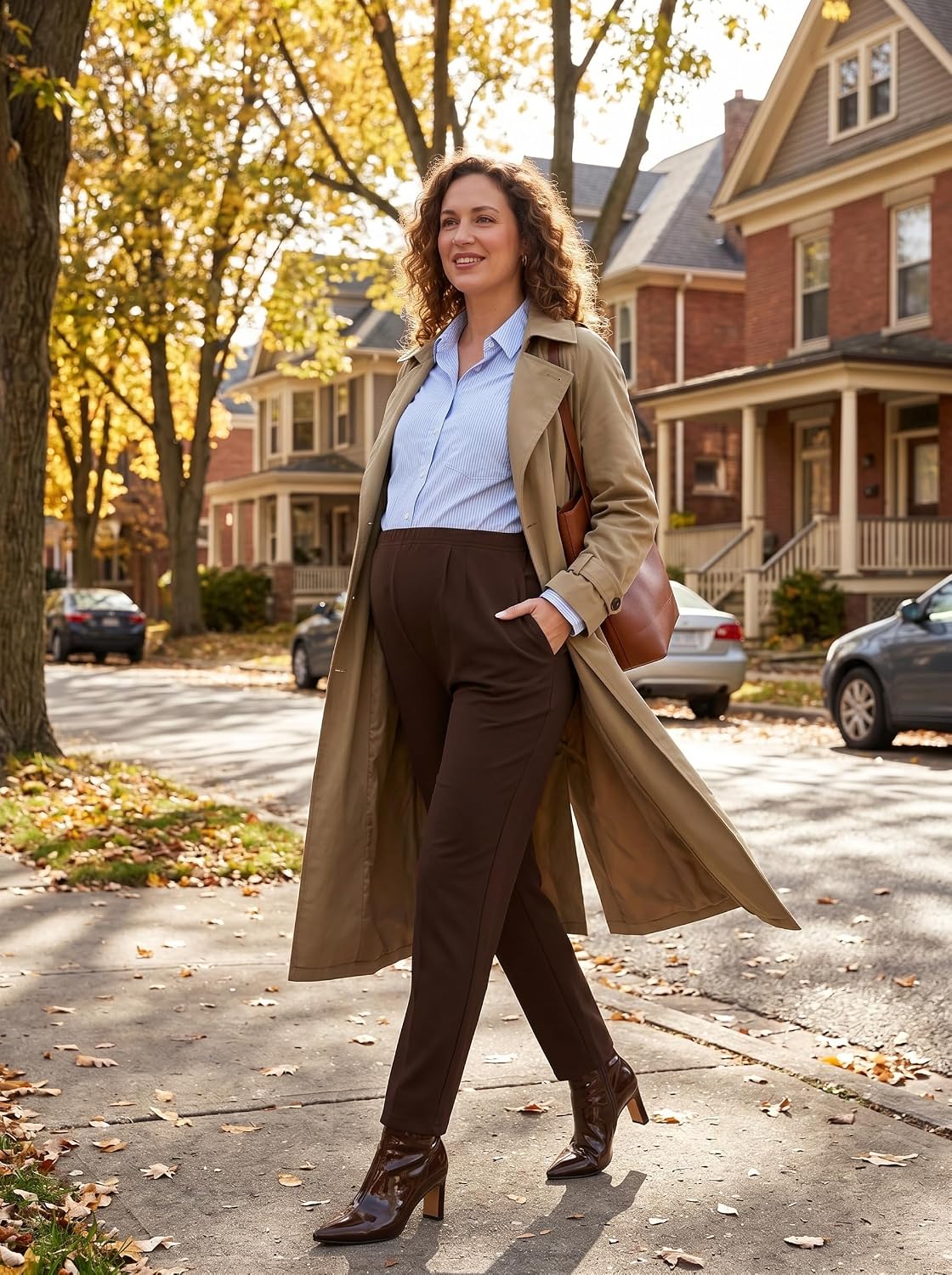 BLENCOT Maternity Work Pants Over Belly Adjustable Pregnancy Comfy Office