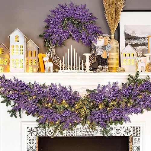 Miniatura 10 de Cindeer 80 tallos de bayas con purpurina de Navidad y agujas de pino artificiales con purpurina navideña, púas de flores falsas, decoraciones de