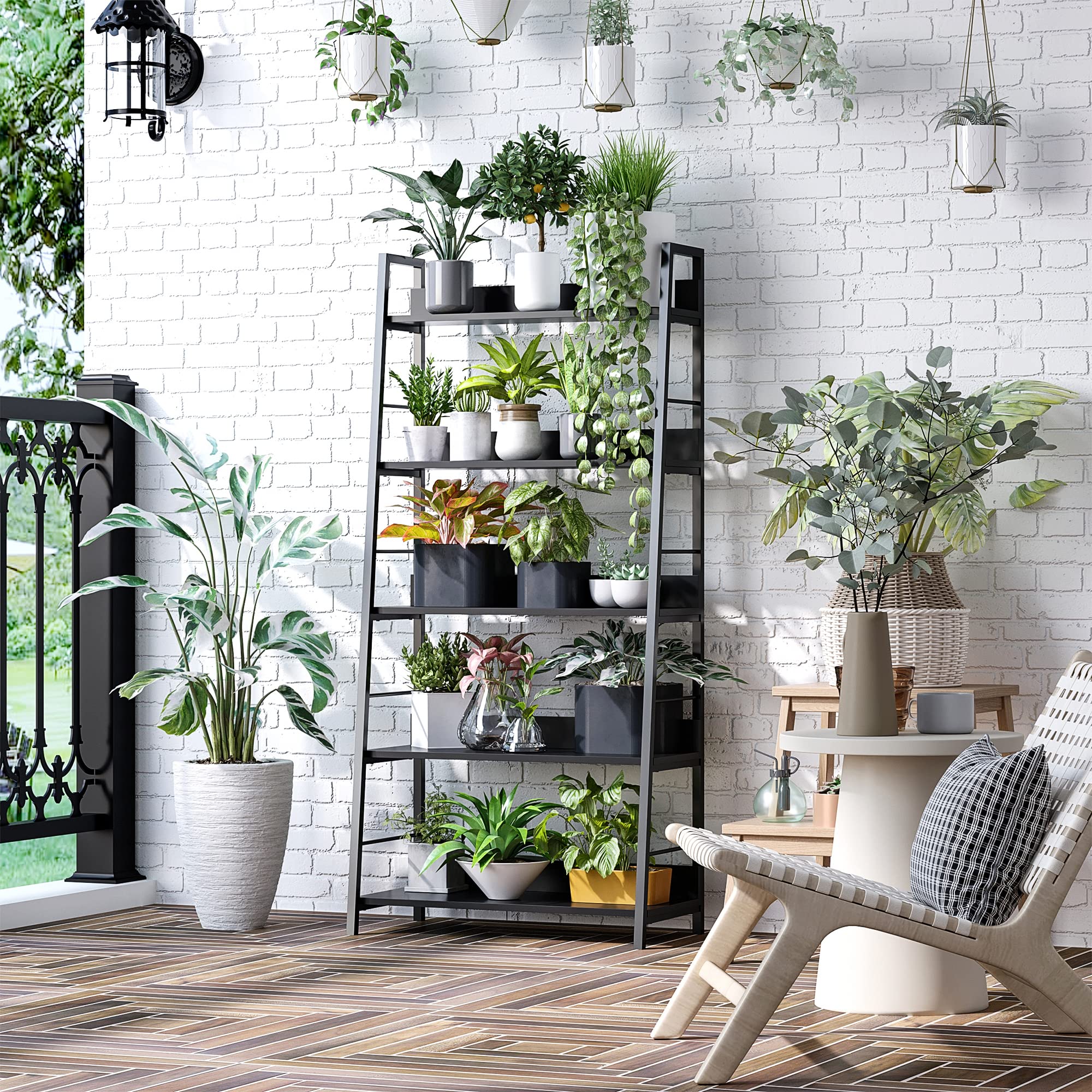 HOMCOM Regał na książki 5 poziomów 70 l x 35 l x 150H cm Czarny | Pochylony styl industrialny