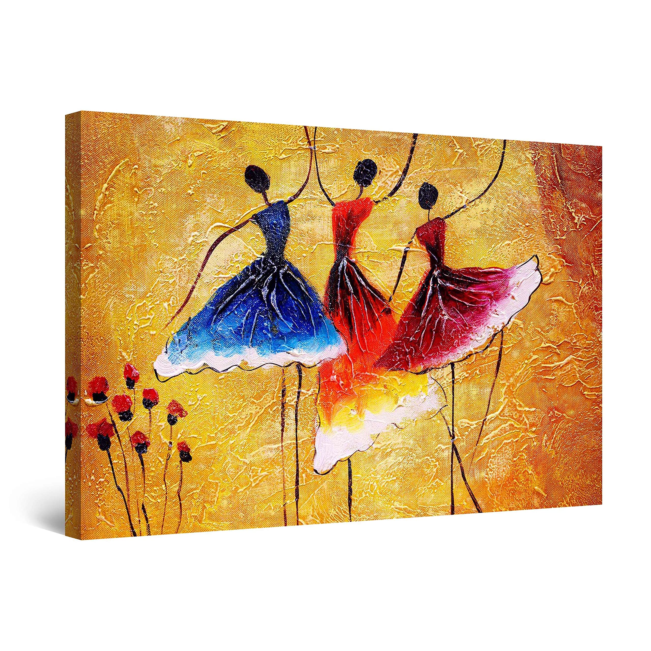 Startonight Red Blue Dancers Canvas Wall Art Abstract - Dancers Red Blue Painting - Stretched Print, Modern For Bedroom Or Living Room, Unique Luminous Artwork 60 Cm X 90 Cm Elegant Gift Idea