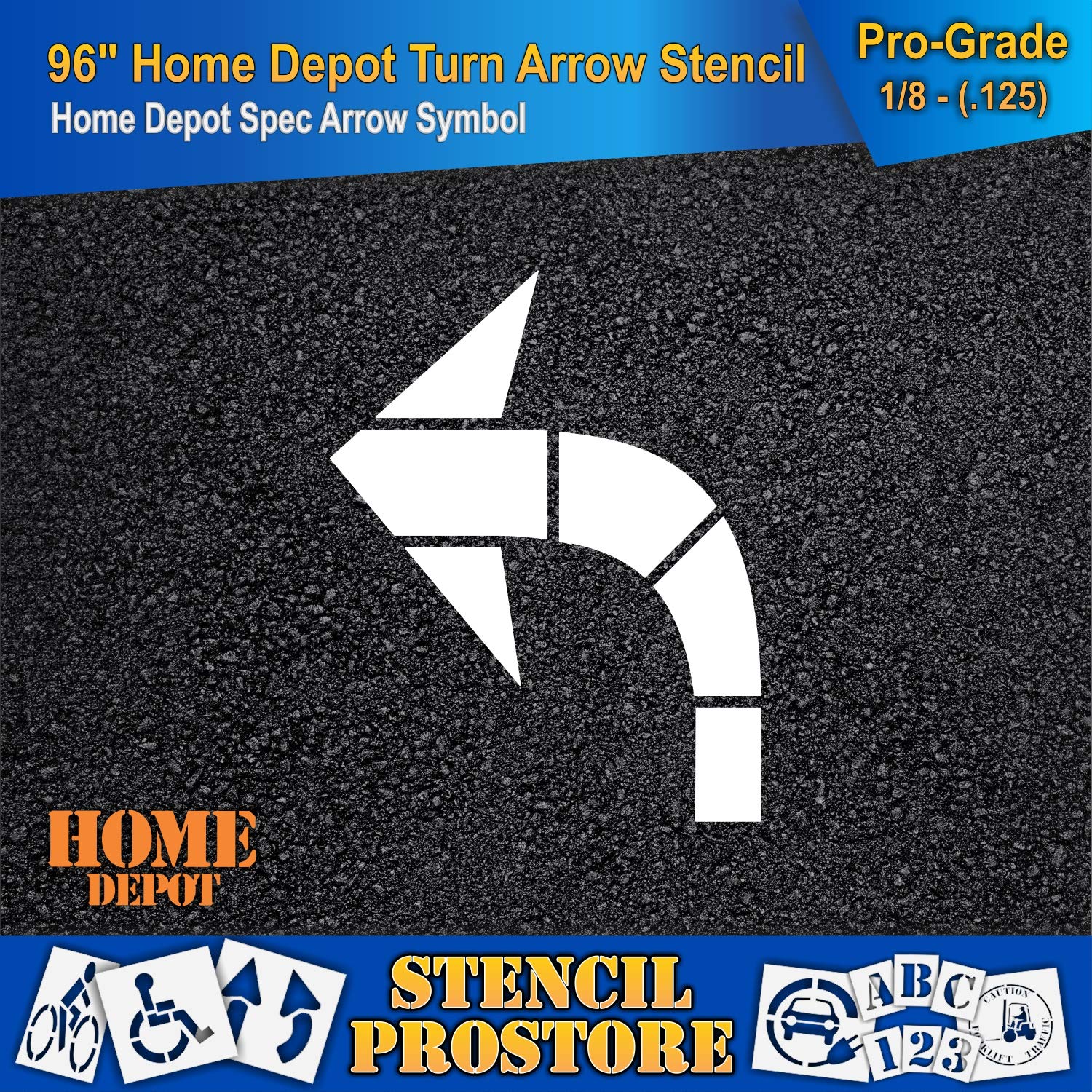 Retail Stencils - Home Depot - 96 in Turn Arrow Stencil - 73'' x 96'' x 1/8" (128 mil) - Pro-Grade