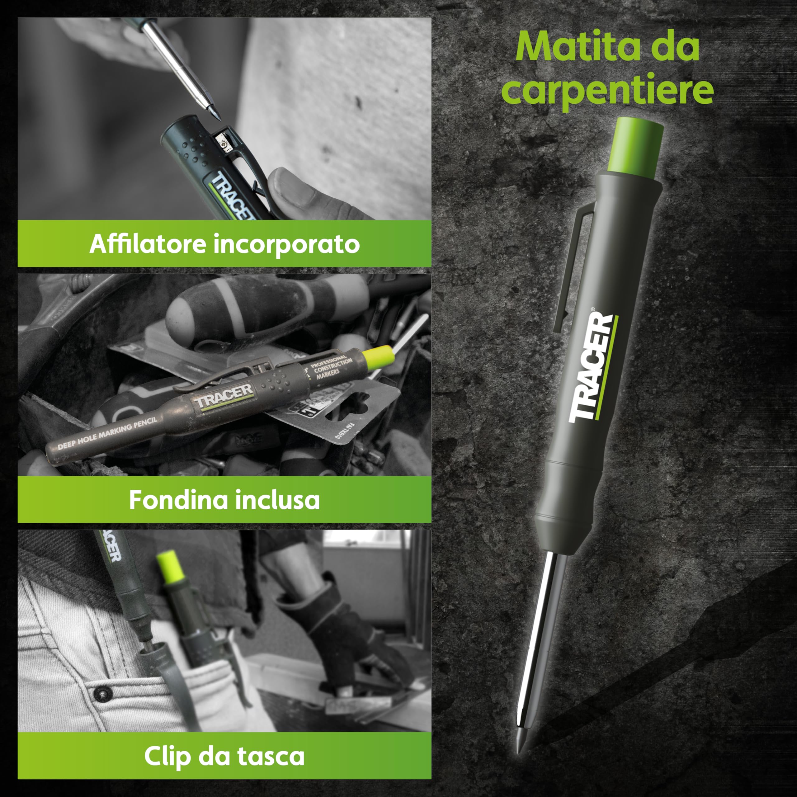 Tracer Kit di marcatura – Matita a foro profondo, set di mine ALH1 e 2 pennarelli senza intasamenti con fondine