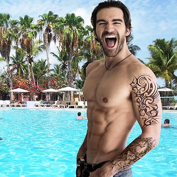 Temporary Tattoos For Men Guys Boys & Teens - Fake Half Arm Tattoos Sleeves For Arms Shoulders Chest Back Legs Cross Skull Owl Clock Scorpion Rose Realistic Waterproof Transfers 8 Sheets 8x6
