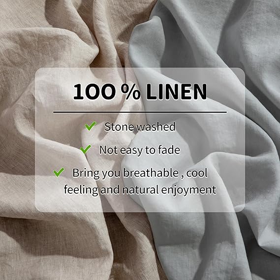 LBRO2M 100% Pure Linen Sheet Set Deep Pocket Up to 16 Bed Sheets Sets, Natural Flax Beddings Soft, Breathable, Comfortable for All Seasons 4 Pcs Sheet Set Queen Size, Linen