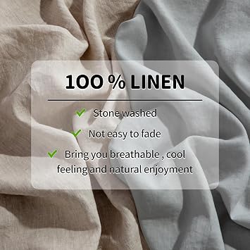 LBRO2M 100% Pure Linen Sheet Set Deep Pocket Up to 16 Bed Sheets Sets, Natural Flax Beddings Soft, Breathable, Comfortable for All Seasons 4 Pcs Sheet Set Queen Size, Linen