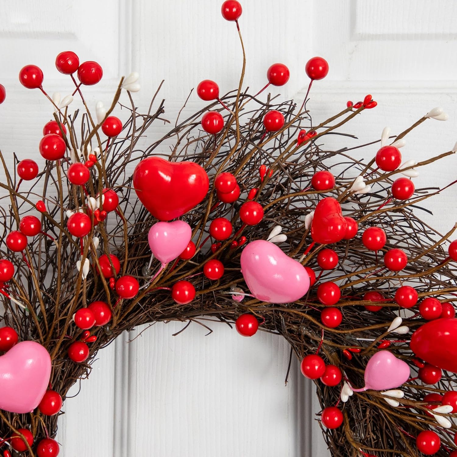 Nearly Natural 18in Artificial Valentine's Day Heart & Berry Twig Wreath
