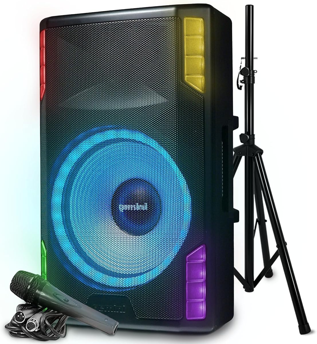 Gemini Sound GSP-L5500PK 15" 2200W Bluetooth PA Speaker with Microphone, Stand, TWS Pairing, LED Party Lights, 3-Channel Mixer – Ideal for DJs, Events, and Parties : Musical Instruments