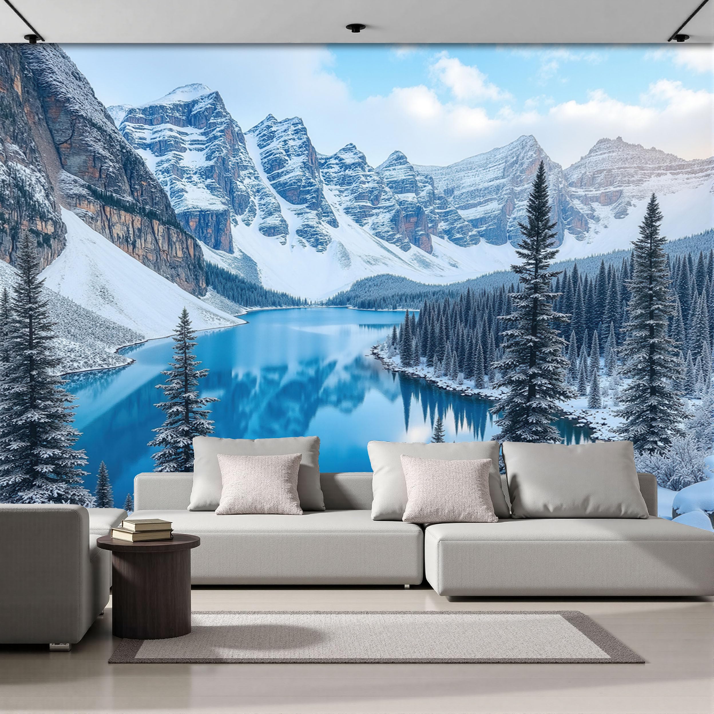 Papier peint panoramique bleu lac décoration murale réaliste salon 200x140cm