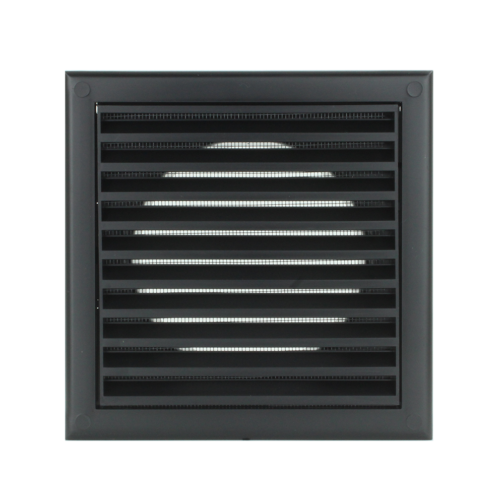 Black Metal Air Vent Grille 165mm X 100mm With Fly Screen - Flat Ventilation Cover
