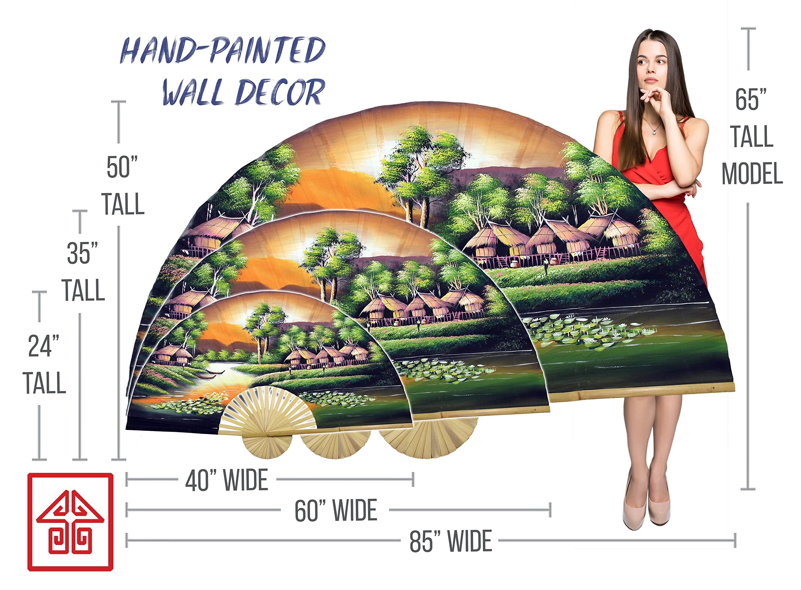 Amazon.co.jp: Golden Village 扇子 手描き 壁装飾アート (幅60インチ