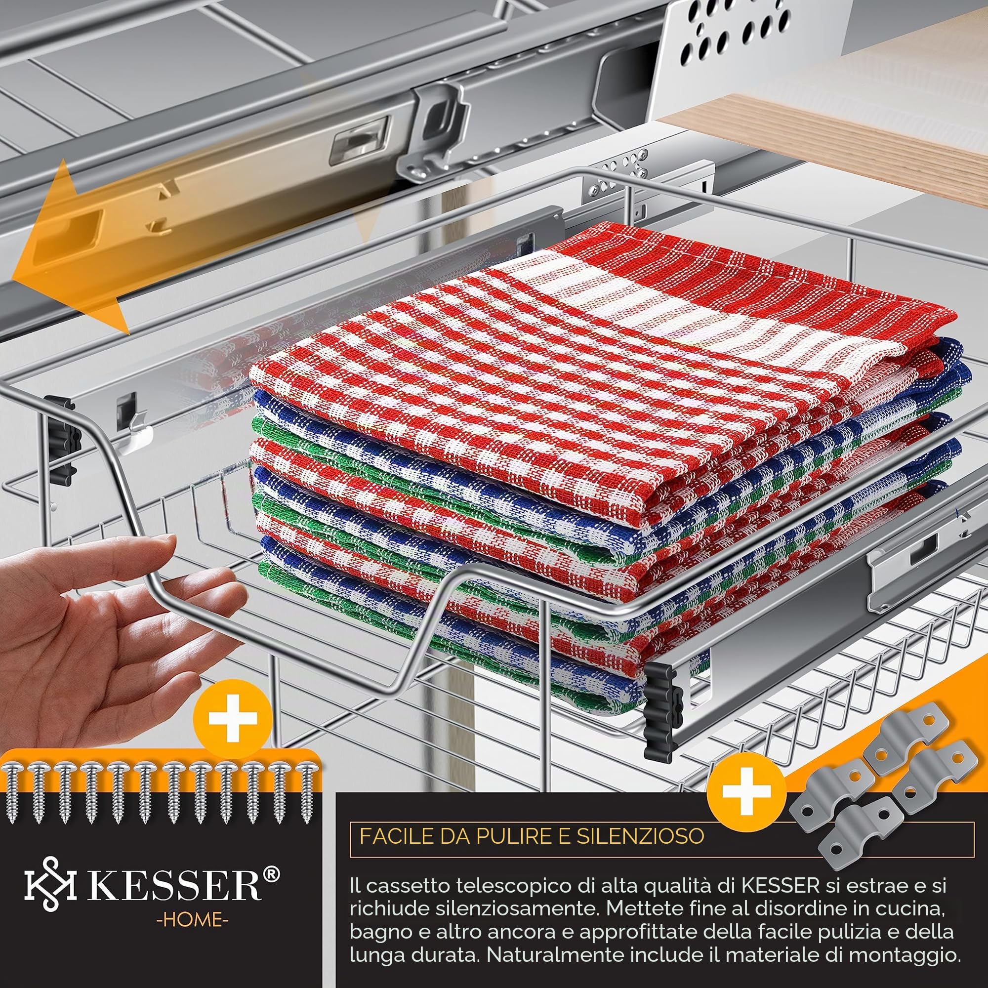 KESSER® Cassetto Telescopico - 4x 60cm ✓ Cassetto per Cucina ✓ Armadio per Cucina ✓ Cestello estraibile ✓ Armadio estraibile ✓ Cassetto ad estrazione totale ✓ Cassetto - Argento