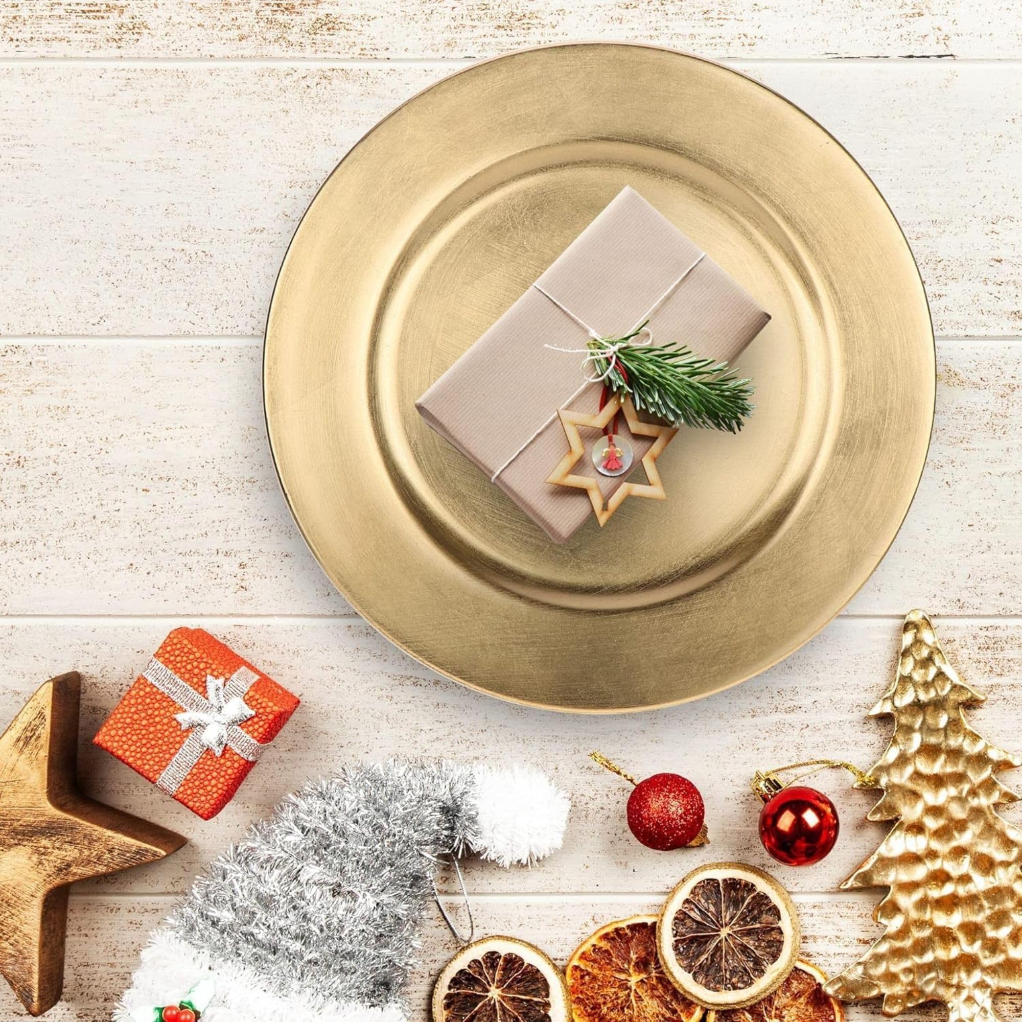 Set 6 Sottopiatti Decorativi Oro - Eleganza per la Tavola di Matrimonio, Feste e Natale - Ø 33 cm