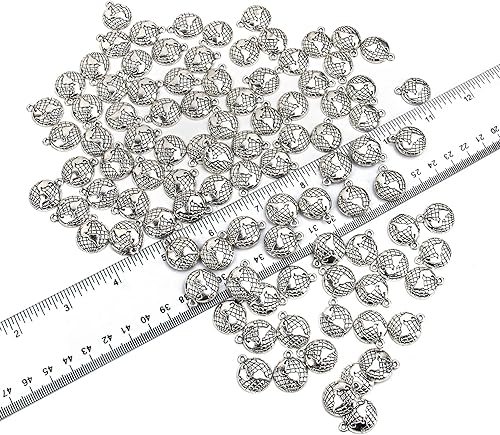 Miniatura 2 de AUEAR, Paquete de 100 dijes de globo de plata con forma de globo terráqueo de aleación Golbe para hacer joyas, pulseras, collares, suministros para