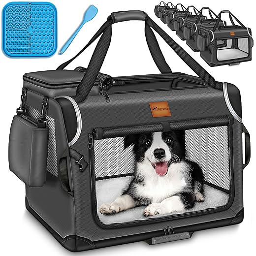 TRESKO® Foldable Dog Box Including Lick Mat and Spatula | S 50 x 34 x 34 cm | Transport Box for Dogs and Cats | Dog Transport Box for Small and Large Dogs | Robust | Anthracite