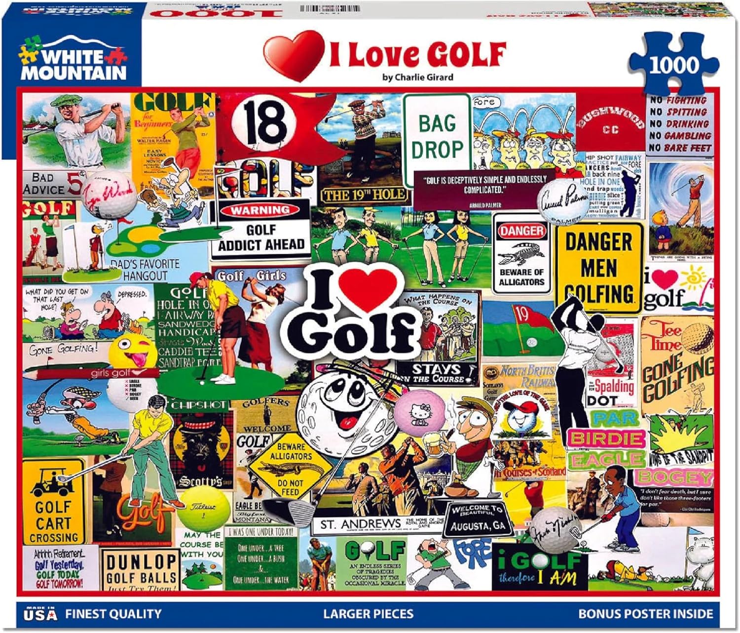 White Mountain 1000 Piece Jigsaw Puzzle Golf Course Humor Puzzles with Large Pieces for Adults and Family 24"x30" – I Love Golf