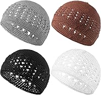 Boyiee 4-Pack Knit Kufi Hats for Men Women - Crochet Muslim Skull Beanie Caps, Breathable African Style Multi-Color