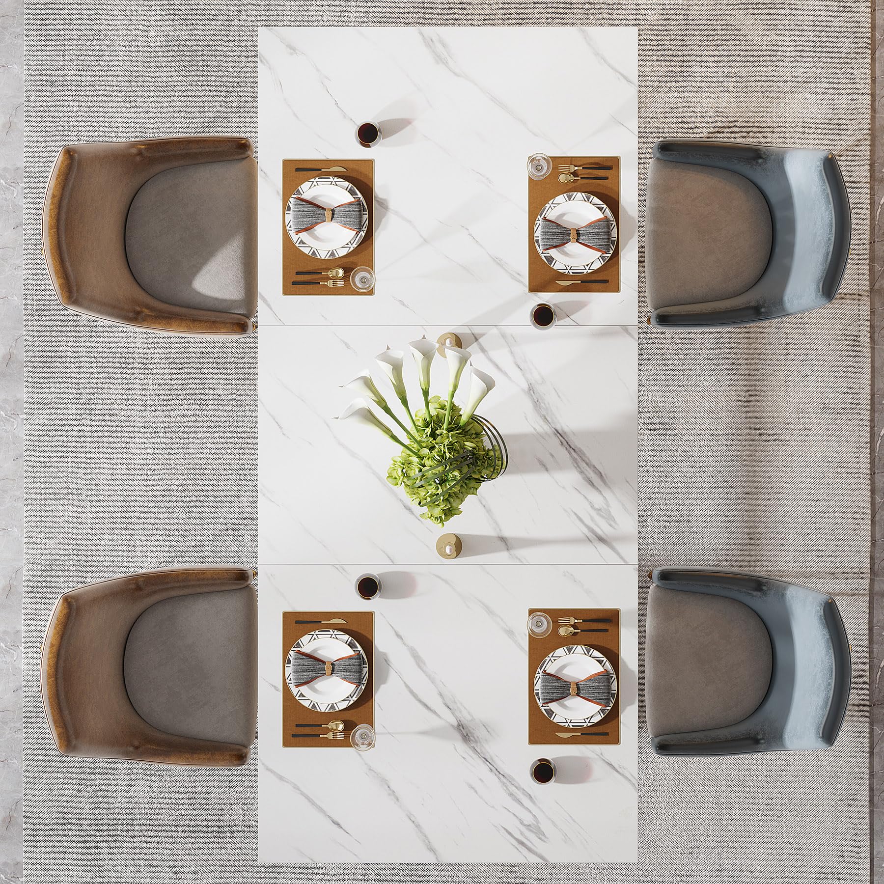 Tribesigns Tavolo moderno da 4 a 6, 160 x 80 cm, piano in finto marmo e gambe in metallo, grandi per sala da pranzo e cucina, bianco e oro