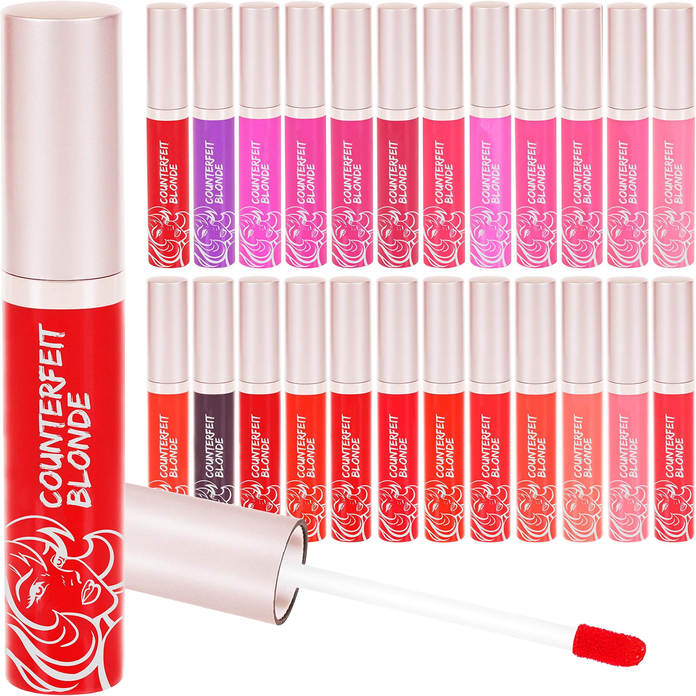 Counterfeit Blonde's Cosmetics Matte Lip Gloss Set, (24-Pack/ 0.32Oz Ea) Fabulous & Chic Shades of Lip Gloss Tubes