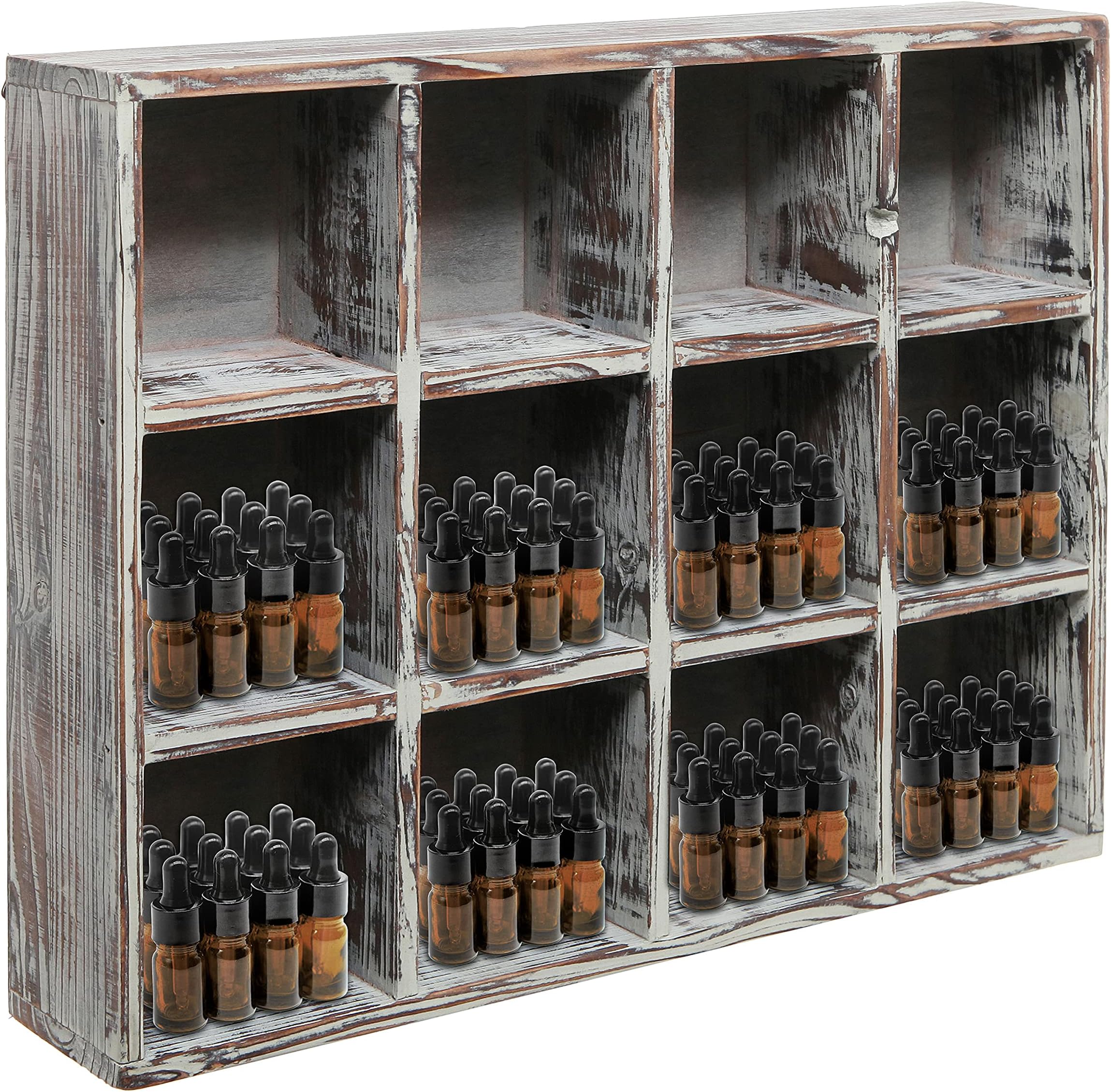 MyGift Torched Wood Shadow Box Display Case, Wall Mounted Cubby Collectible Storage Shelf, Crystal Display Shelves with 12 Compartments