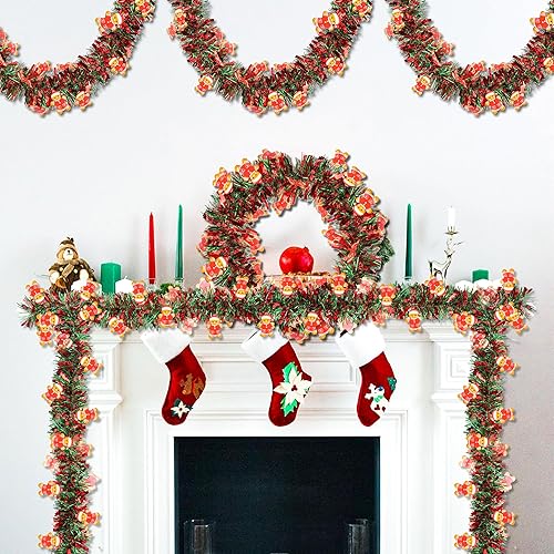 Miniatura 4 de Guirnalda de oropel de Navidad de 50 pies para decoración de árbol de Navidad, guirnalda colgante brillante de Navidad para manto, escaleras,