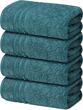 4 X Large Bath Towels 100% Egyptian Cotton High Absorbent 500 GSM Hotel Quality Jumbo Bath Towel Set 4, Blue Lagoon