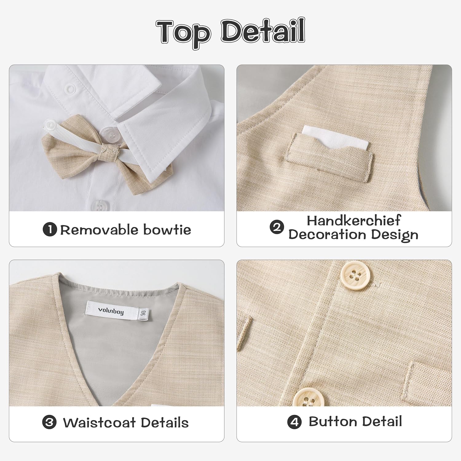 Volunboy Baby Boys Summer Suits Short Sleeve Wedding Ring Bearer Outfits 4Pcs Graduation Dress Vest Shirt Bowtie Shorts Set