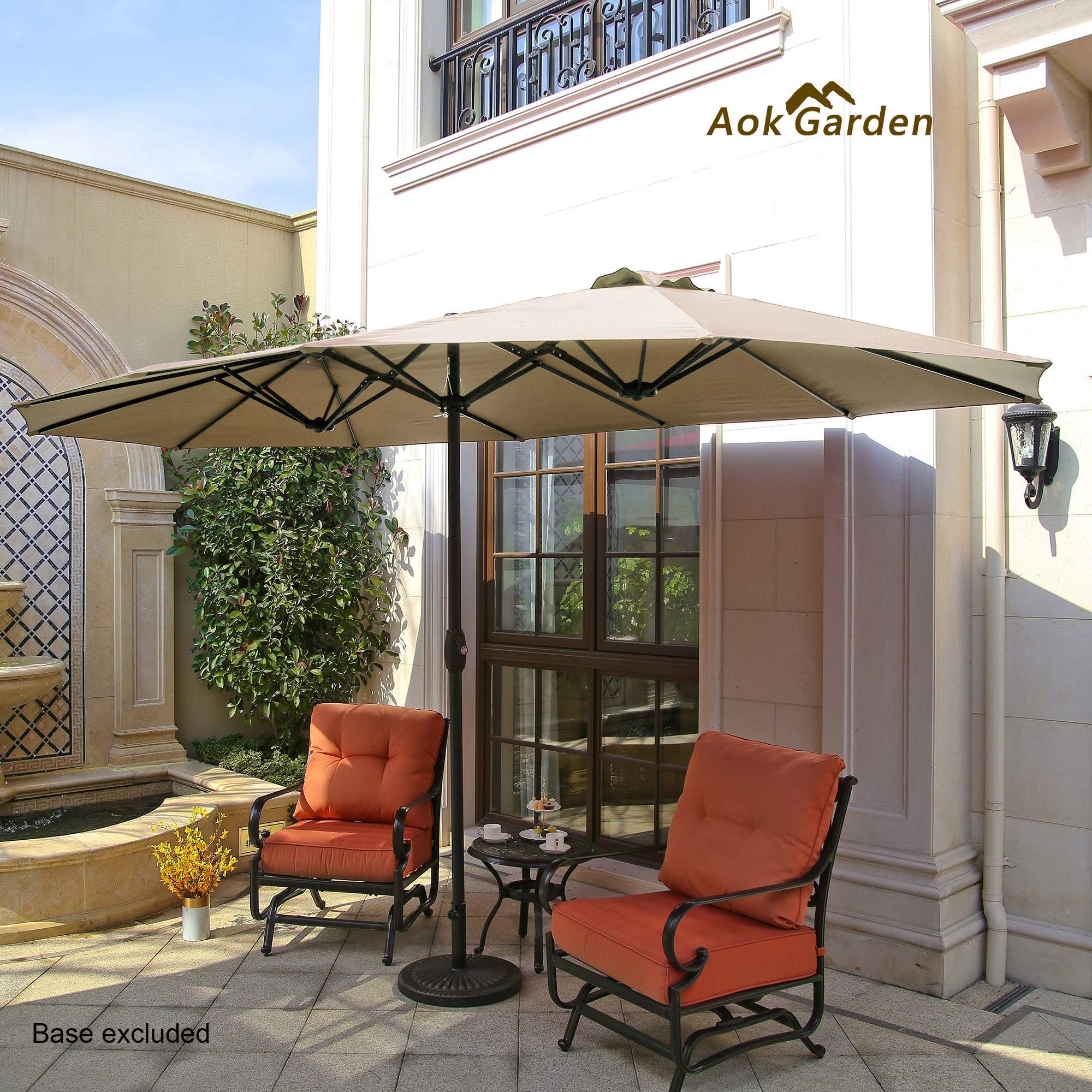 Aok Garden 15 Ft Outdoor Patio Umbrella Double-Sided Aluminum Table Umbrella with Lift Crank, Sand