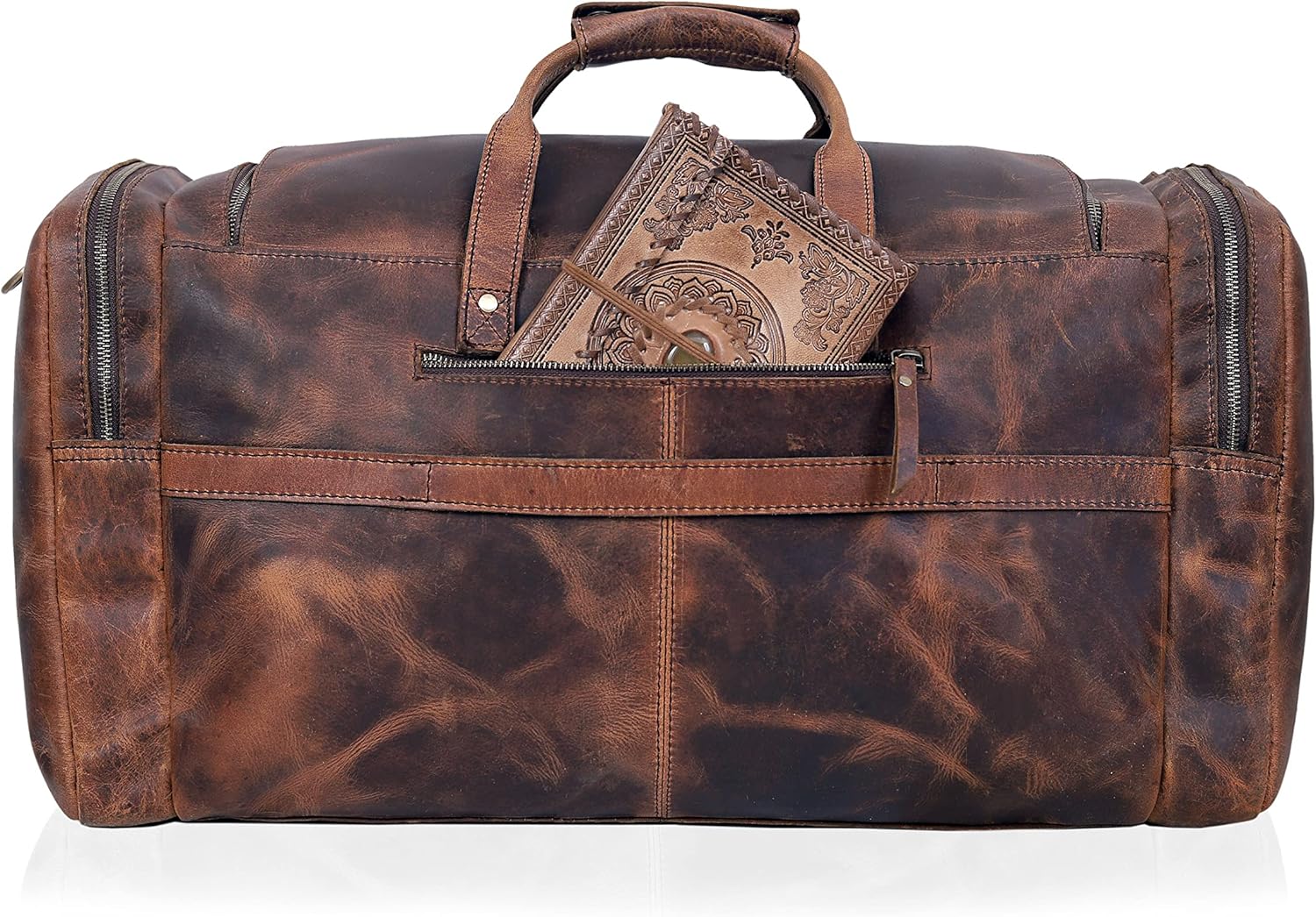 28" Vintage Duffel Classic Style with Modern Outlook Retro Thick Full Grain Cowhide Handmade Airplane Underseat Carry On Bags Leather Gym Overnight Luggage Bag (24 inch) - Image 7