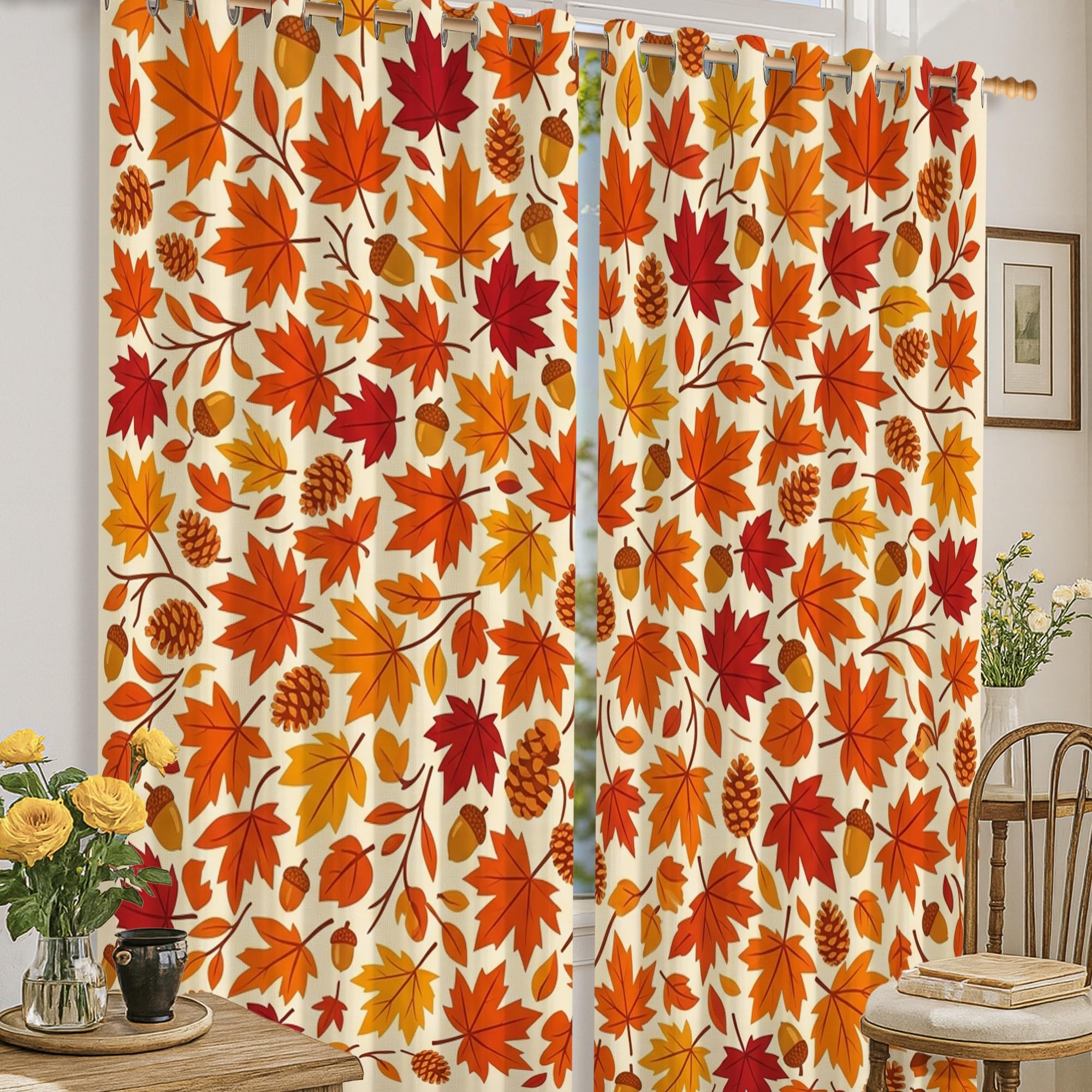 Rideaux occultants thermiques automne orange isolant le froid pour un salon cozy