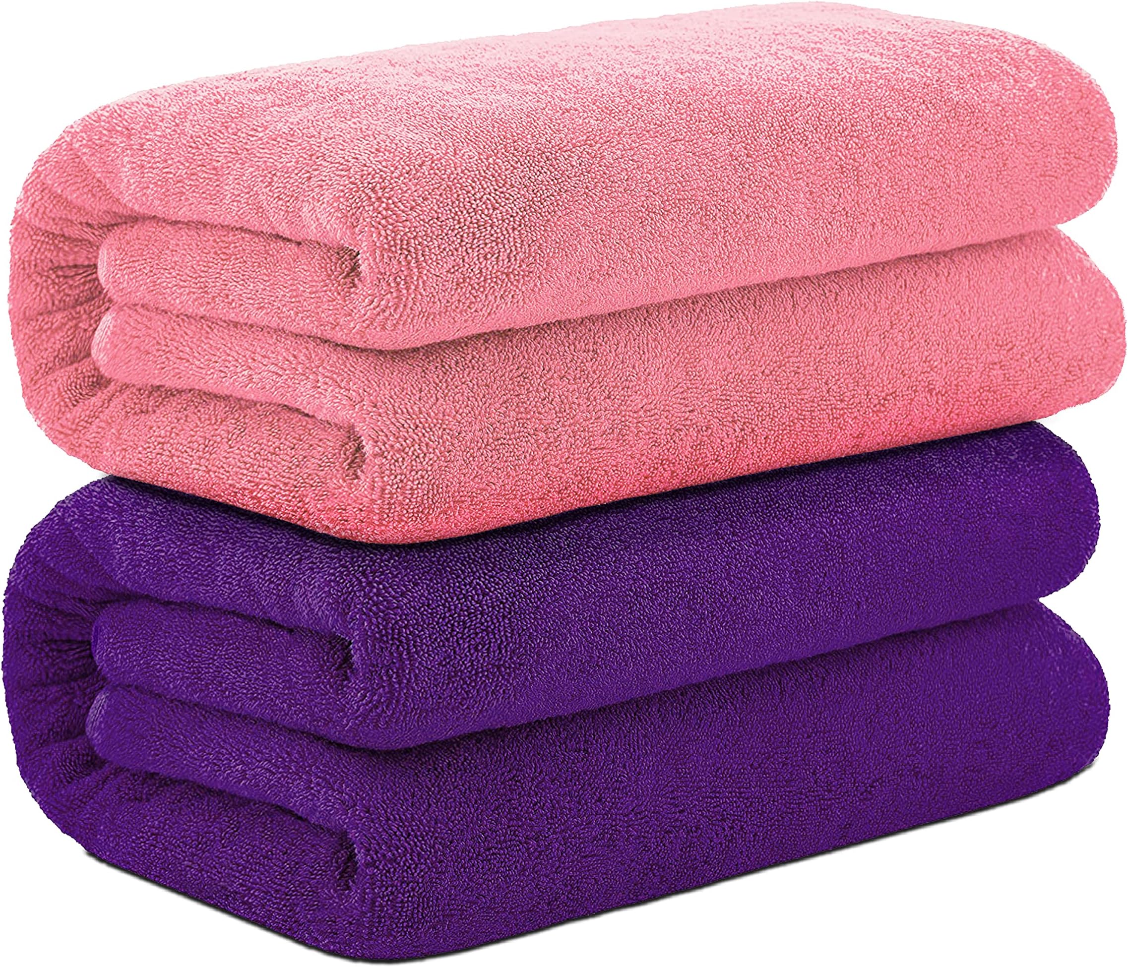 QUICK DRY Fluffy Bath Towel for Babies & Kids | Super Soft, High Absorbent Towel for Newborn & Toddlers - 70 CM x 90 CM (Set of 2 (90 x 70 CM, Pink-Lilac)