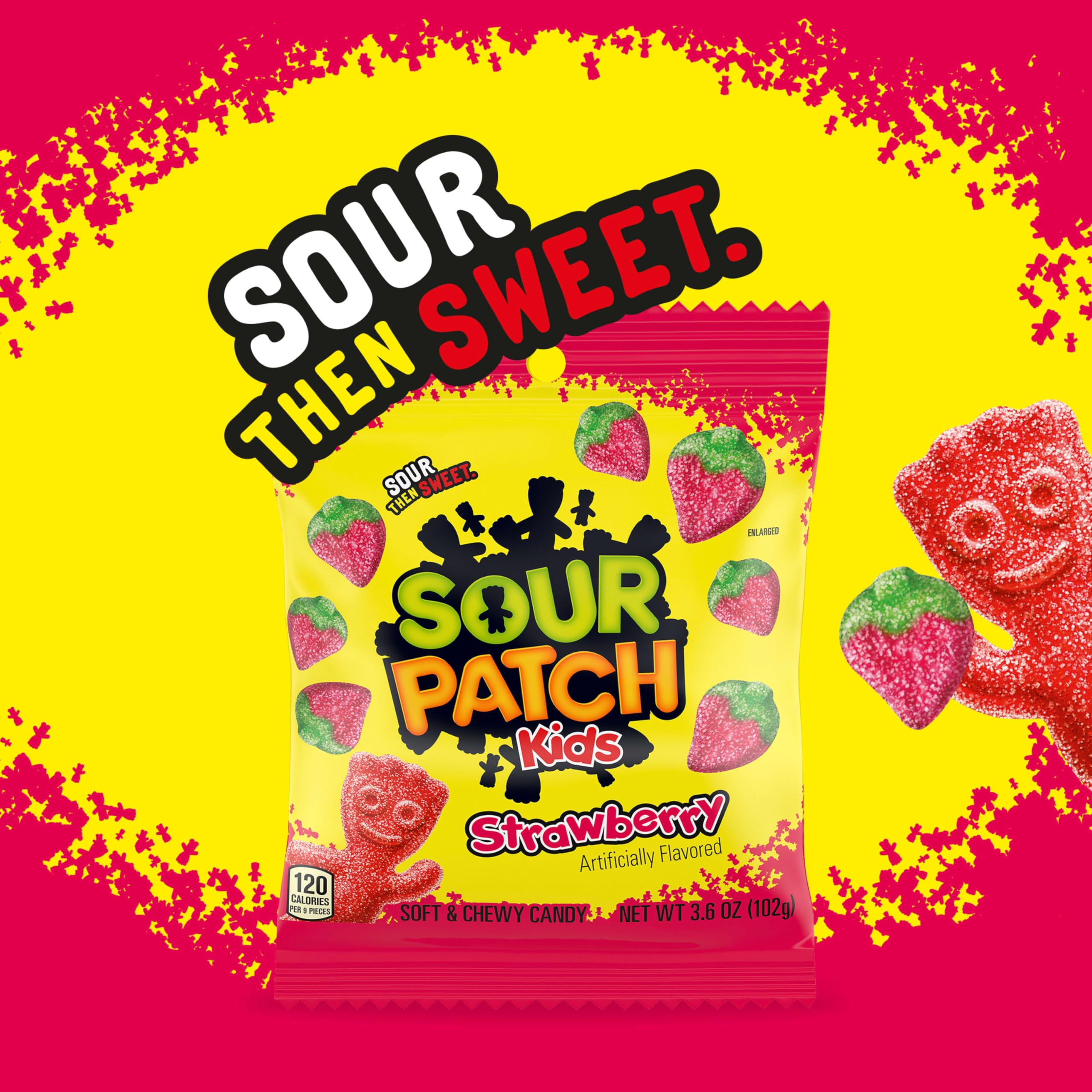 SOUR PATCH KIDS Caramelos suaves y masticables de fresa, bolsas de 340.2-102.1 g