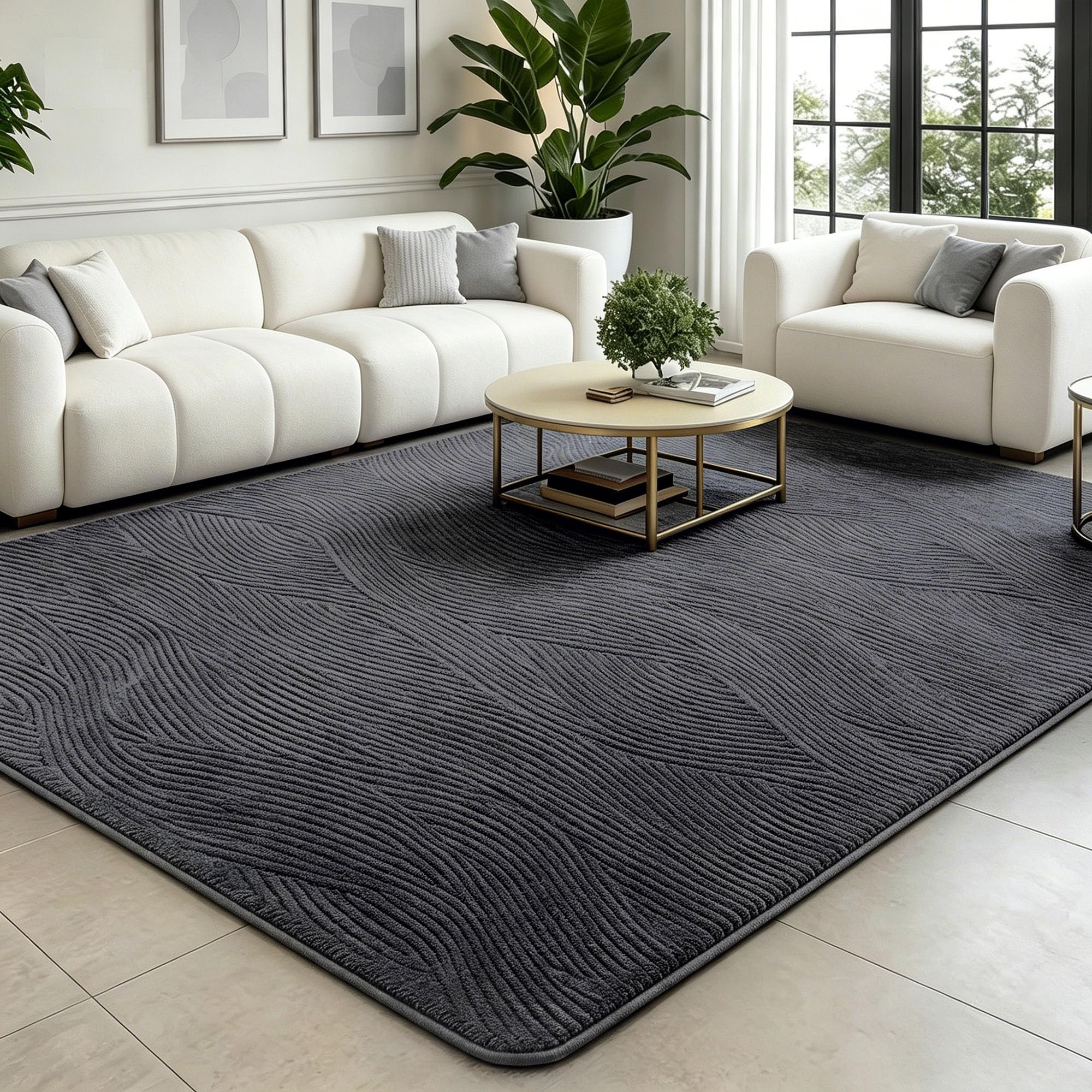 Edlbaegy Large Rugs Living Room 160x230cm Grey Rug Non Slip Fluffy Floor Carpet Non Shedding Modern Rugs for Bedroom Kid Room Lounge Bathroom — image 1