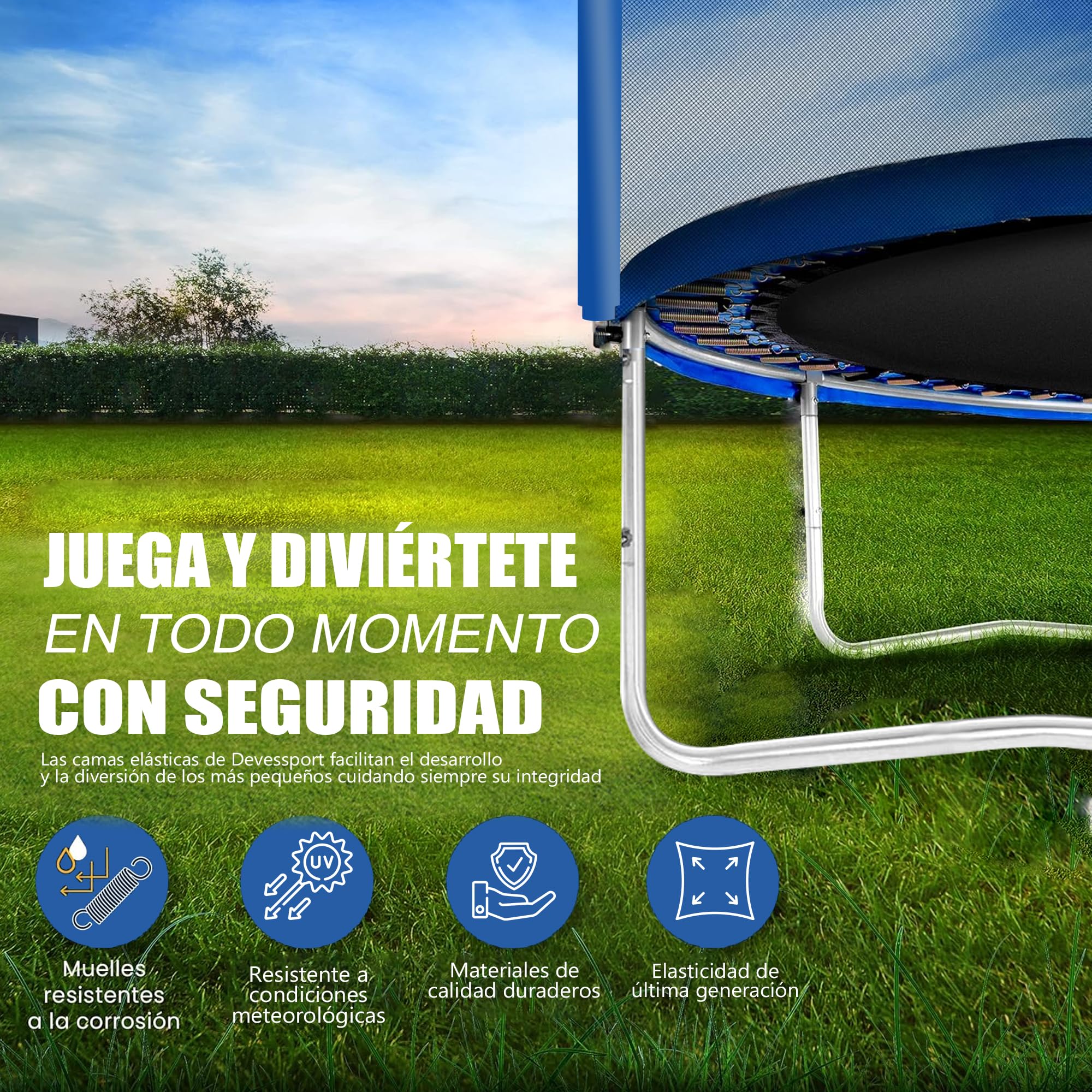 DEVESSPORT Cama Elástica De 182 Cm Con Red De Seguridad | Trampolín Infantil Para Jardín, 50 Kg De Capacidad