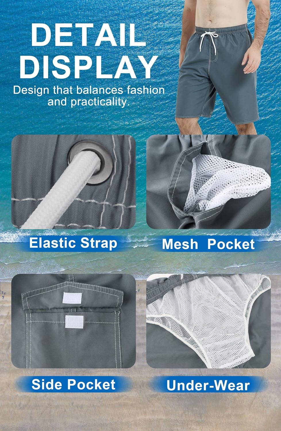 Landisun Mens Swim Trunks Board Shorts Swimsuit Swimwear Swim Shorts Bathing Suits Quick Dry with Mesh Lining - Image 3