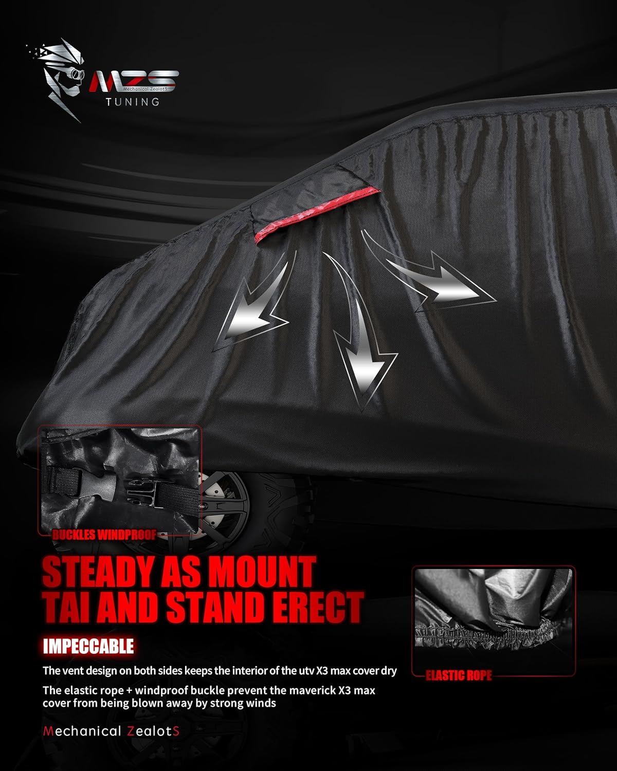 MZS X3 MAX Cover 4 Seater, UTV Cover Heavy Duty Waterproof ﻿Cotton Lining Compatible with Maverick X3 MAX DS RS MR Turbo R 2017-2025, Fit up to 177" All Weather Outdoor Protection Covers Accessories