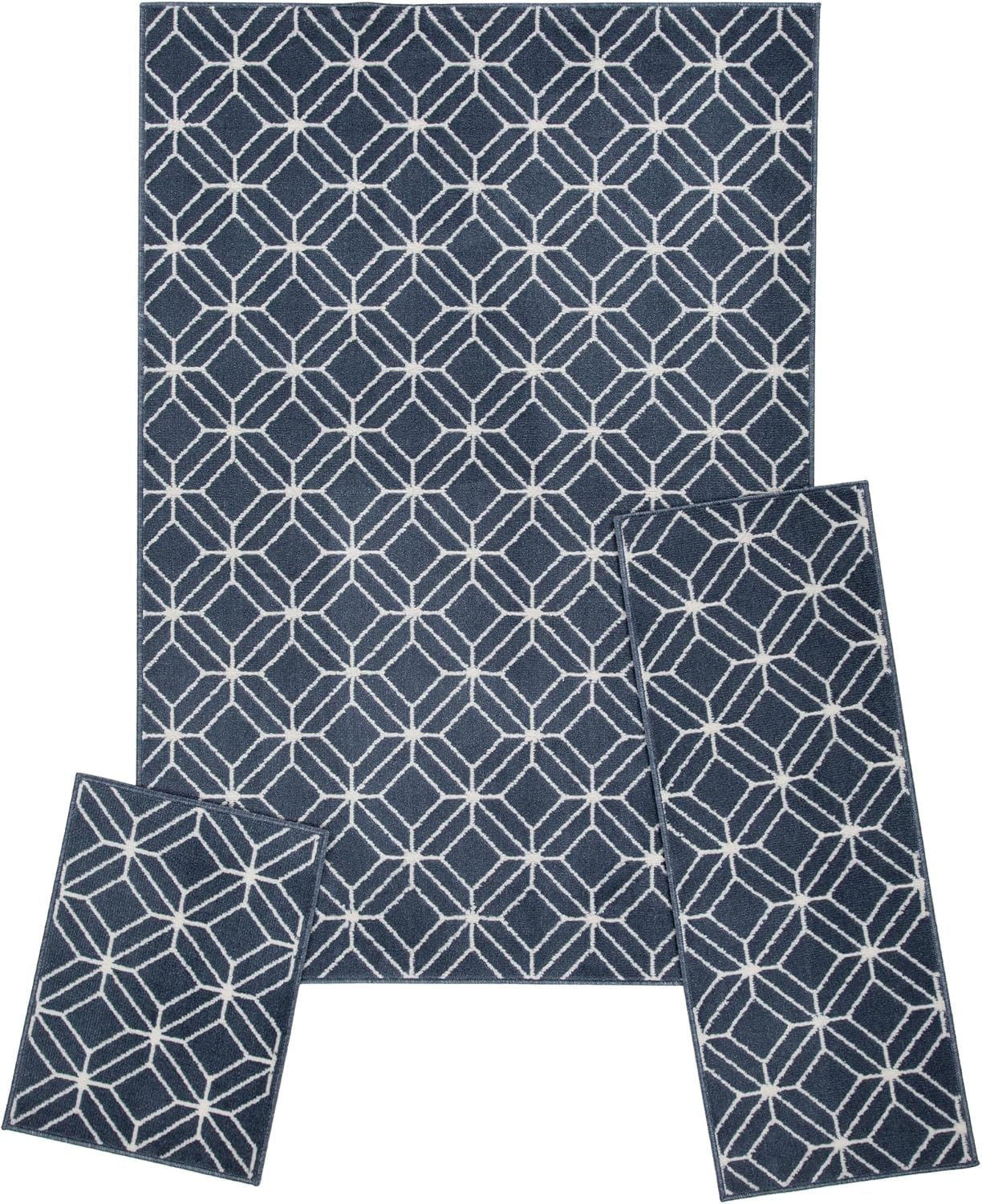 ACHIM 3-Piece Indoor Area Rug Set - Non-Slip Rug Set Includes Large Area Rug with Hallway Runner & Door Mat - Living Room, Bedroom, Kitchen & Entryway Rugs - Zara Blue Home Decor