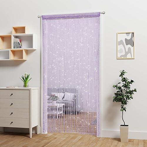 Miniatura 4 de 2 piezas de cortina de cuentas para puerta, divisor de habitación colgante, decoración de cuentas, panel de flecos con purpurina hippie para