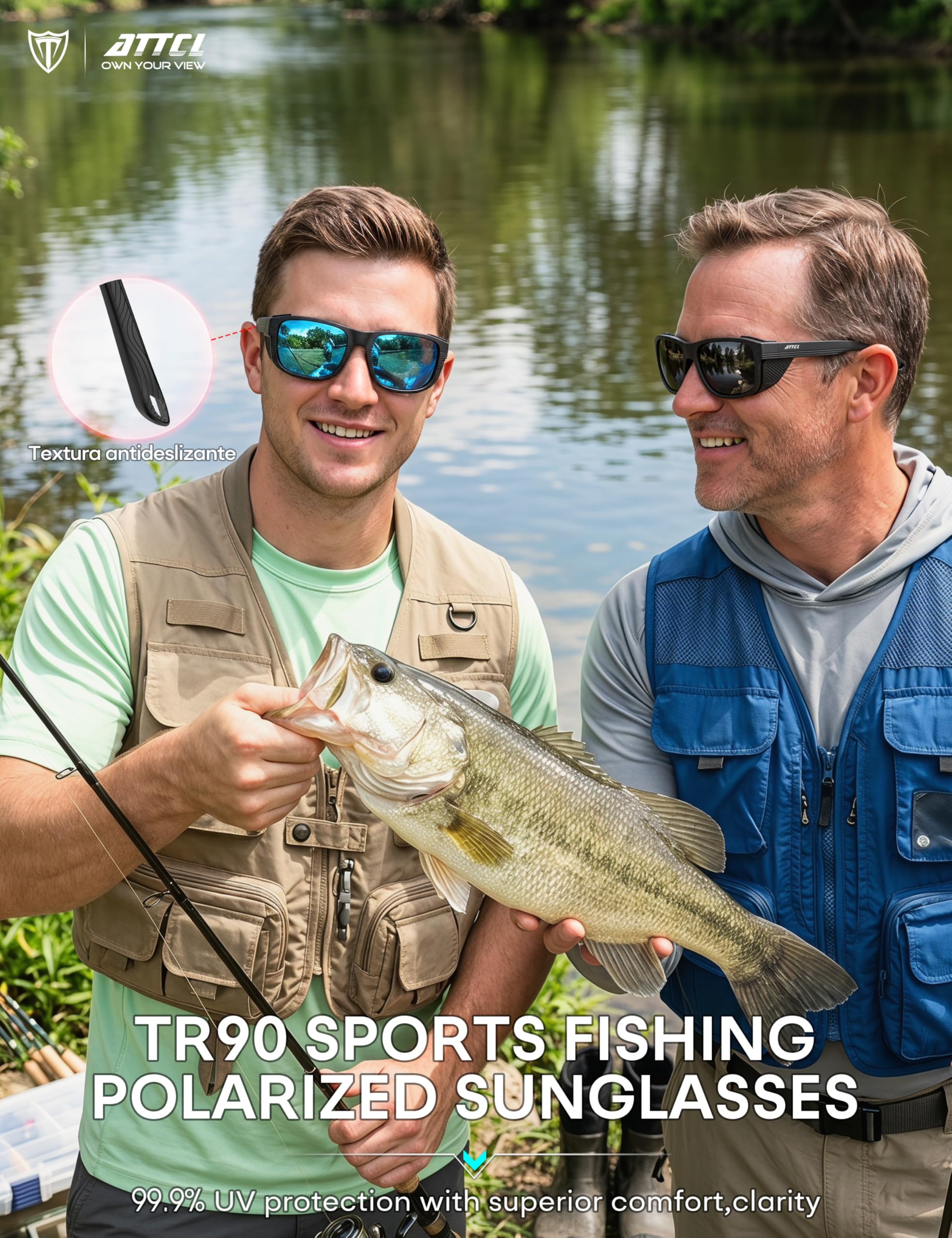 ATTCL Occhiali da sole sportivi polarizzati da uomo e donna: protezione UV400, montatura leggera TR90, occhiali da sole per pesca, golf, guida
