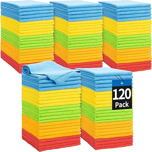 Miniatura 13 de HOMERHYME Toallas de microfibra para automóviles, paquete de 24 paños de limpieza de microfibra, toallas de limpieza de 11.5 x 11.5 pulgadas