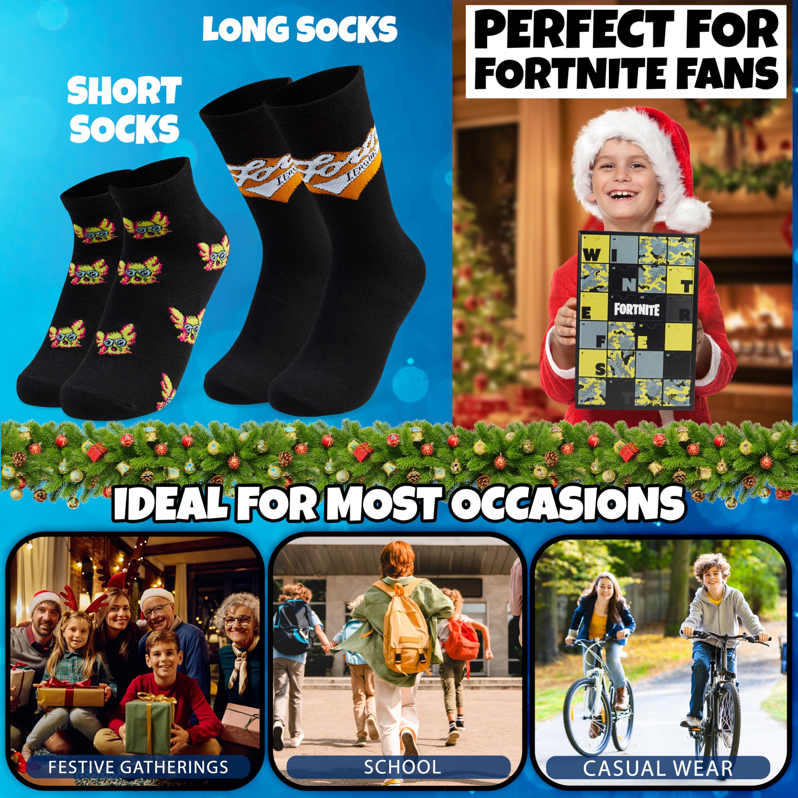 Get Trend Fortnite Socks Advent Calendar 2025 Boys Teens & Men UK 5.5-8.5, 24 works of Casual & Sports Socks - Image 2