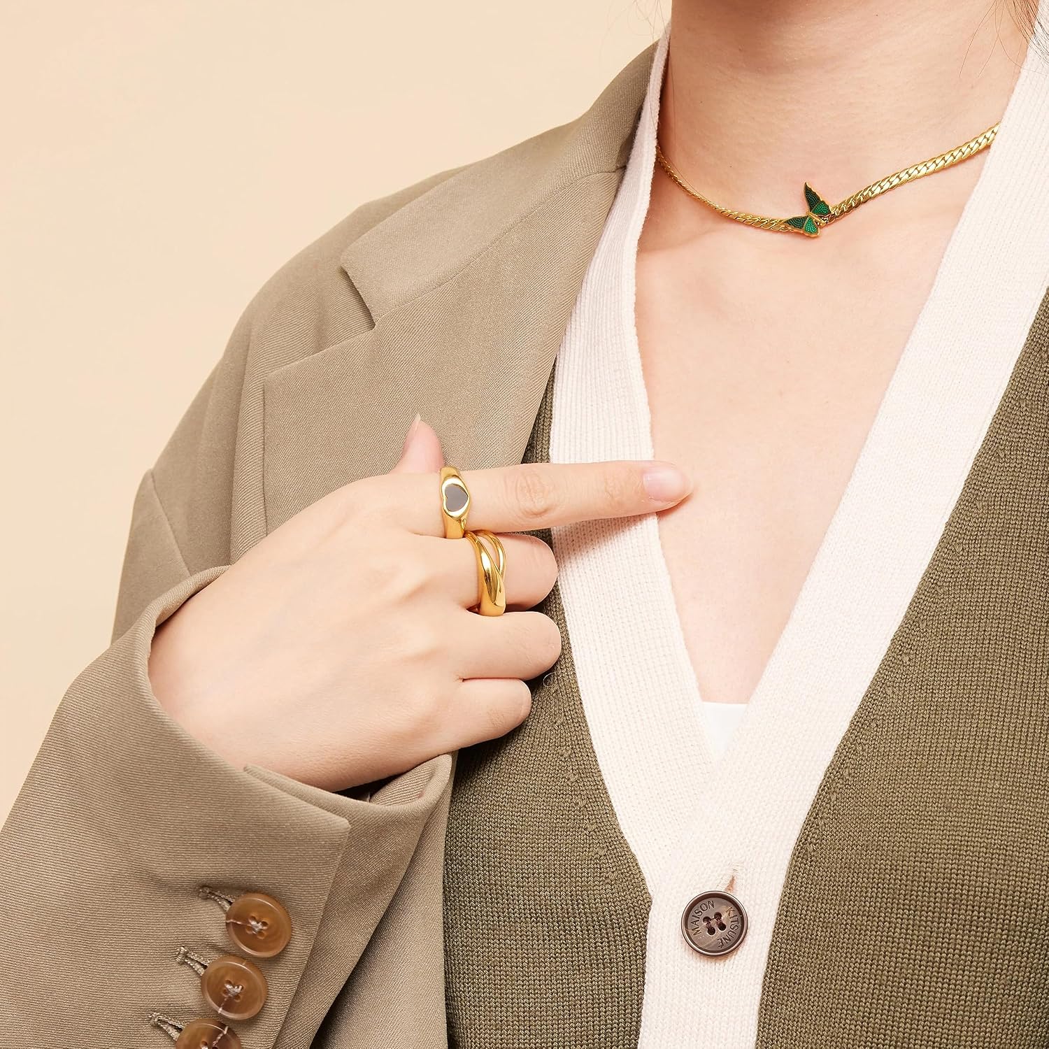 Shapes Studio 18K Gold Plated Butterfly Herringbone Choker