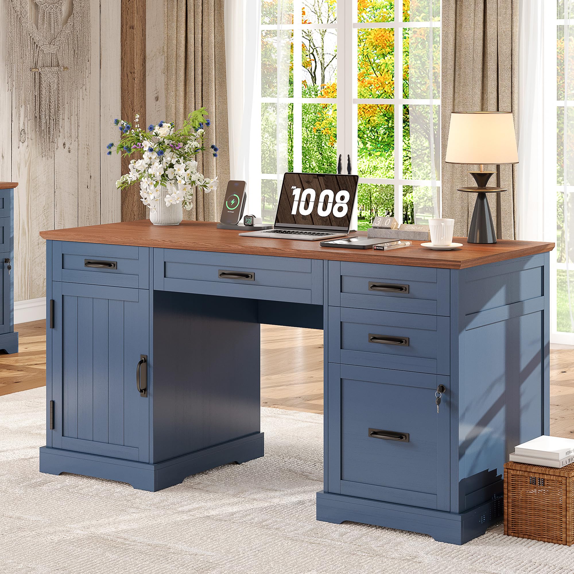 Amazon.com: Whalefall 55'' Farmhouse Desk Home Office with Drawers