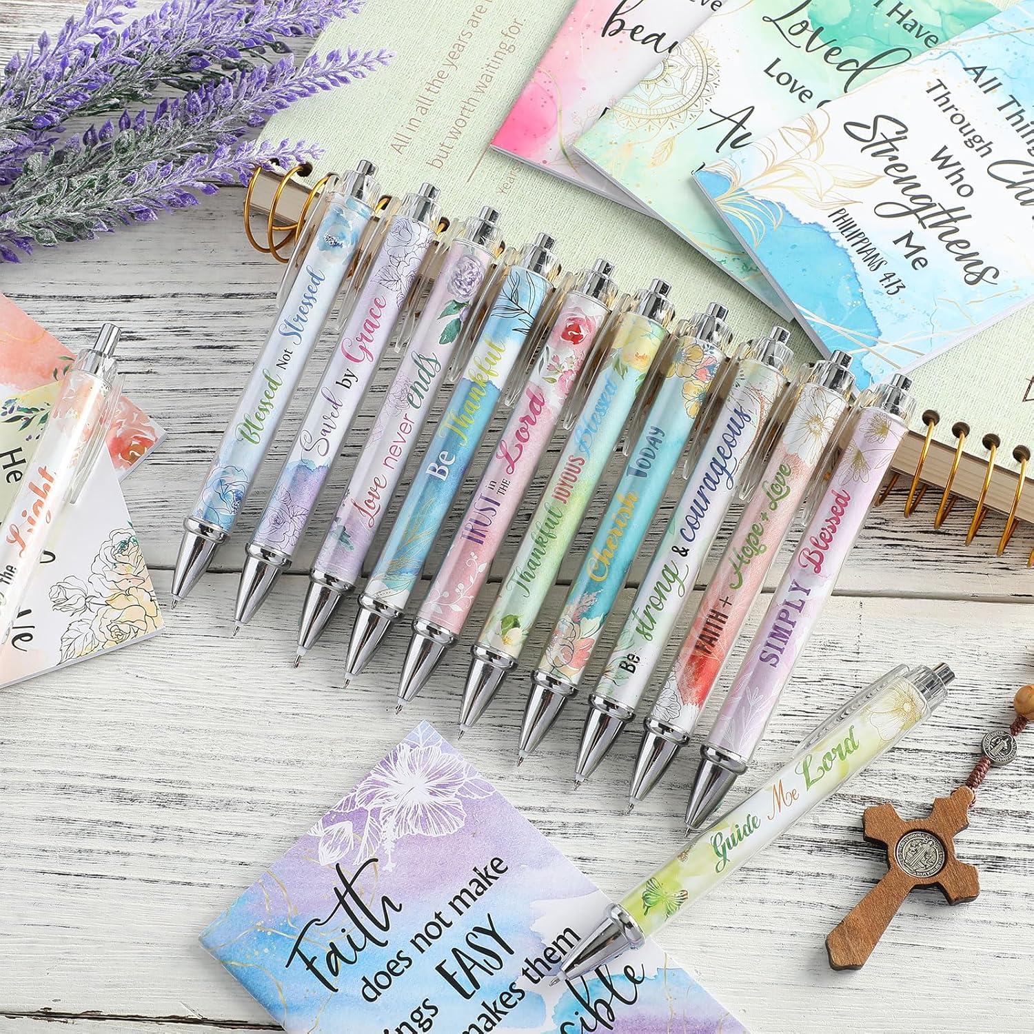 Colarr 12 Sets Christian Bulk Gifts for Women Bible Verse Pens Notebooks Religious VBS Scripture Ballpoint Pens Bookmarks Journal for Easter Sunday School Church Inspirational Supply(Flower) - Image 4