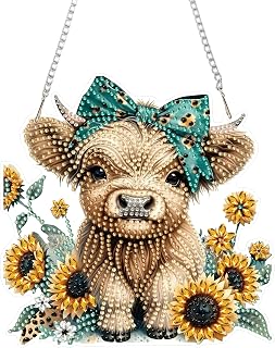 EIBEILI Diamond Art Painting Pendant Kits 5D Diamond Art Painting Art Hanging Kit Cow DIY Diamond Crystal Window Pendant Kit for Adults Gift Wall Home Decoration