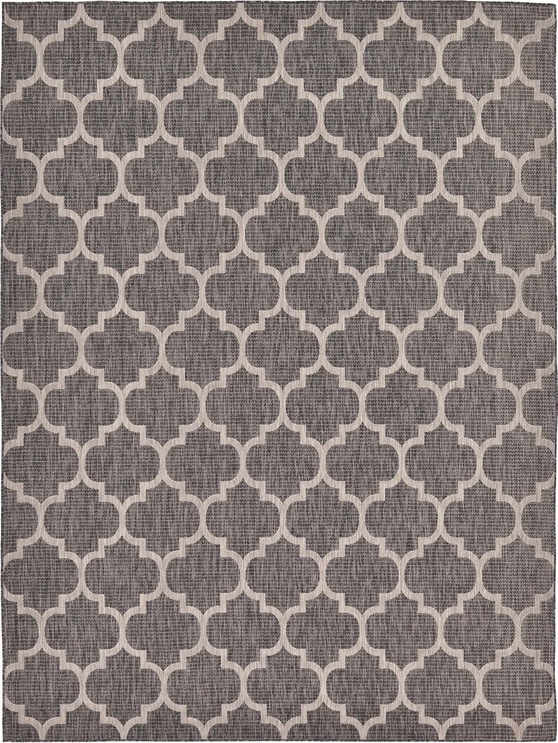 Trellis Charm Black Synthetic 9' x 12' Outdoor Area Rug