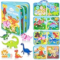 JoyCat Dinosaur Busy Book for Toddlers 2-5 Years - 15-in-1 Educational Busy Board, Travel Sensory Toy, Life Skills Activity